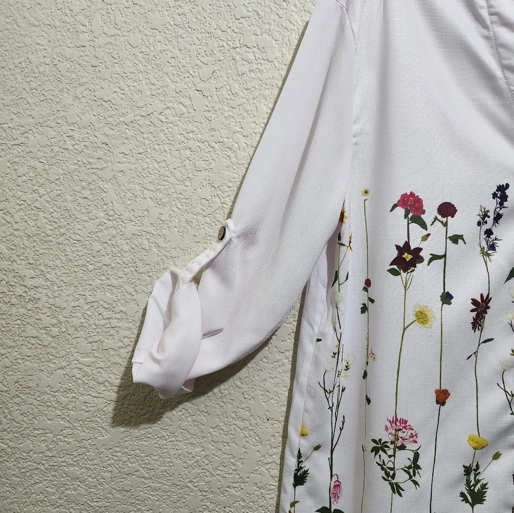 Noracora White 3/4 Sleeve Embellished Button Down Shirt (Unbranded) - Picture 4 of 10